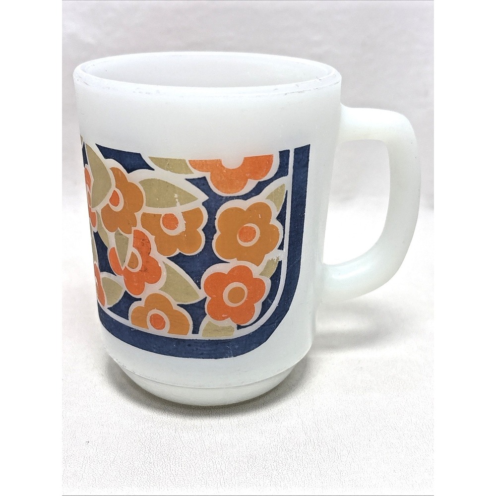 Fire King Floral Mug Anchor Hocking Vintage 80S Milk Glass Coffee Cup Flowers